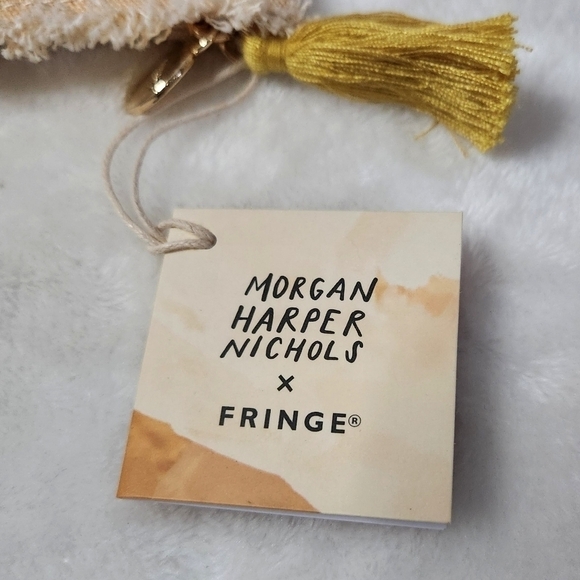 Morgan Harper Nichols Fringe Be Still Cream Canvas Pouch Bag Clutch - Picture 8 of 10